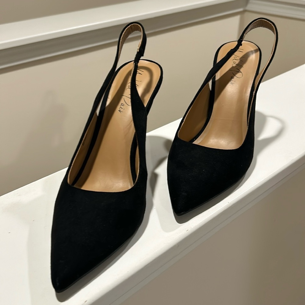 Black Faux Suede Slingback Pointed Heels Size 11 M